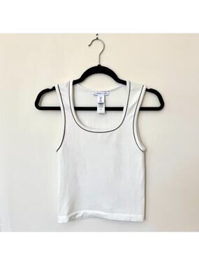 Sincerely Jules White Stretchy Scoop Neck Crop Tank Top Contrast Trim Size Large